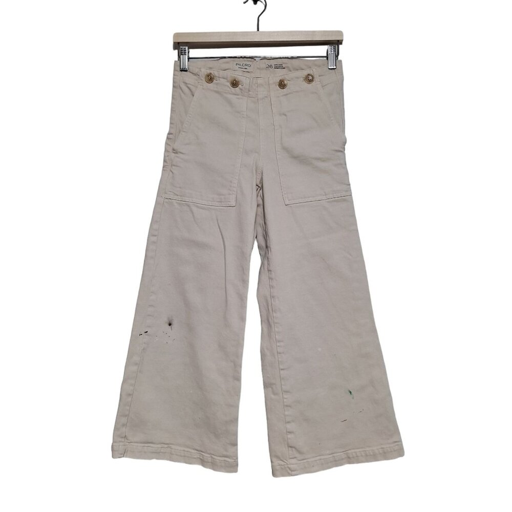 Pilcro Pants Woman 26 The Kit Utility High Rise Wide Leg Off White Paint READ